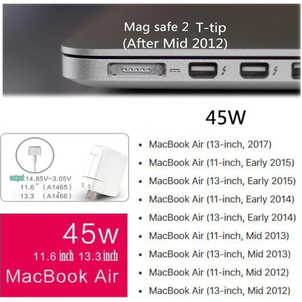 Chargeur mural adaptateur secteur Magsafe 2 45 W (connecteur T-Tip) Chargeur mural adaptateur secteur Magsafe 2 45 W (connecteur T-Tip)